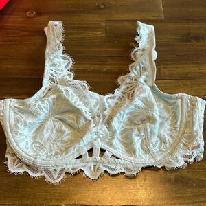 PINK Victoria's Secret Light Blue Lace Date Unlined Wired Bra Bralette M Sexy